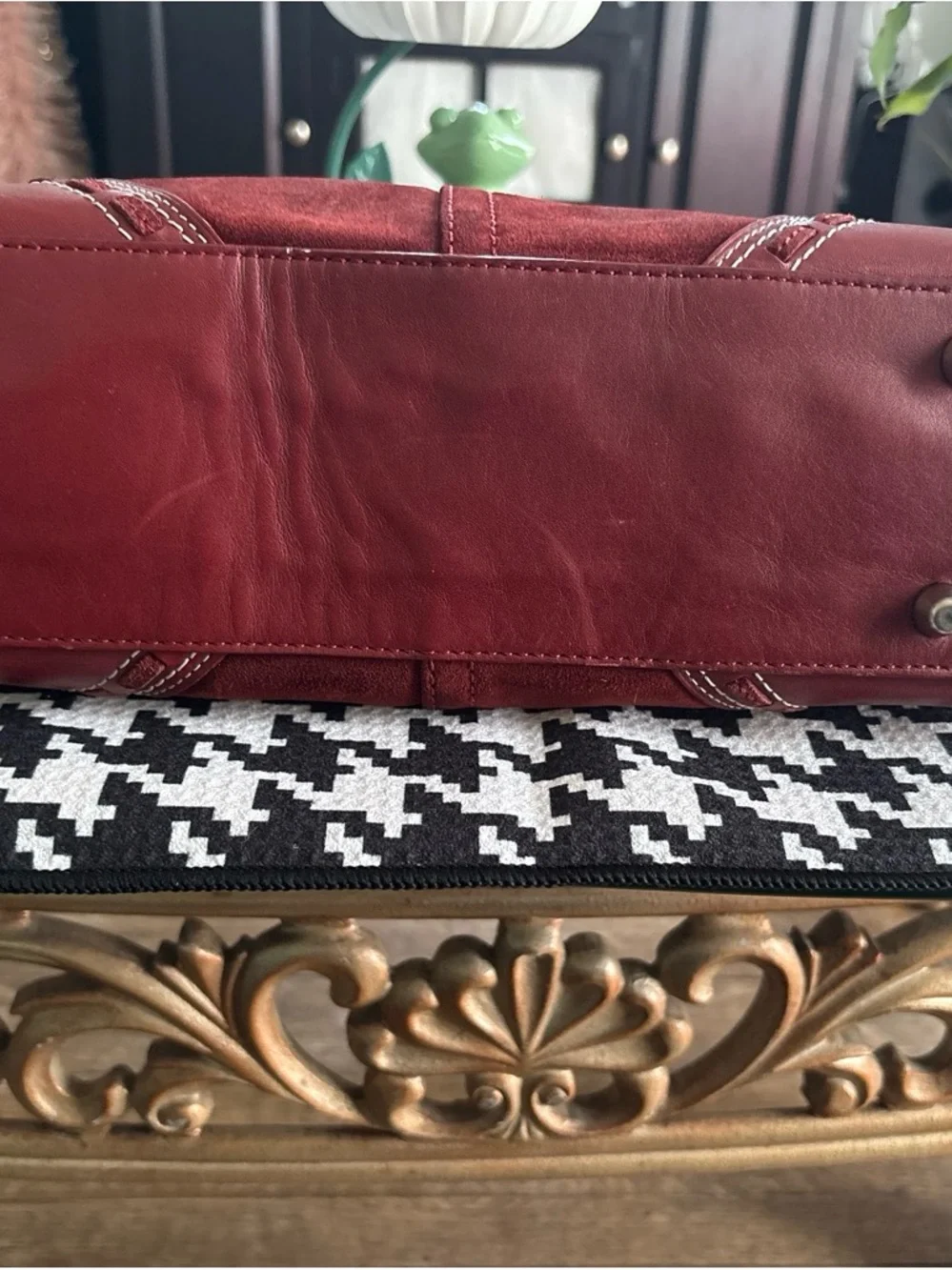Coach Red Suede & Leather Satchel with Silver Hardware